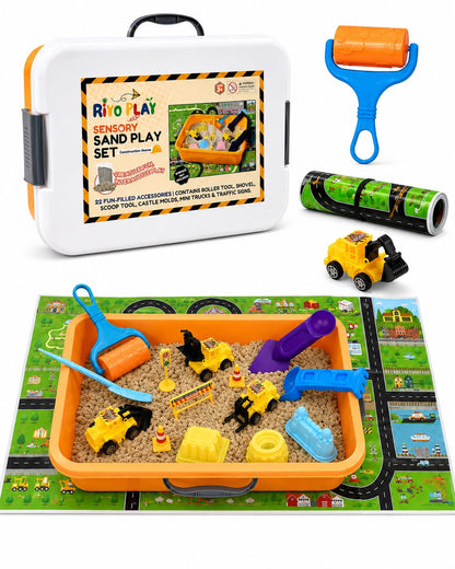 Riyo Play Construction Sensory Bin for Toddlers, 2-in-1 Play Mat, Ages 3+