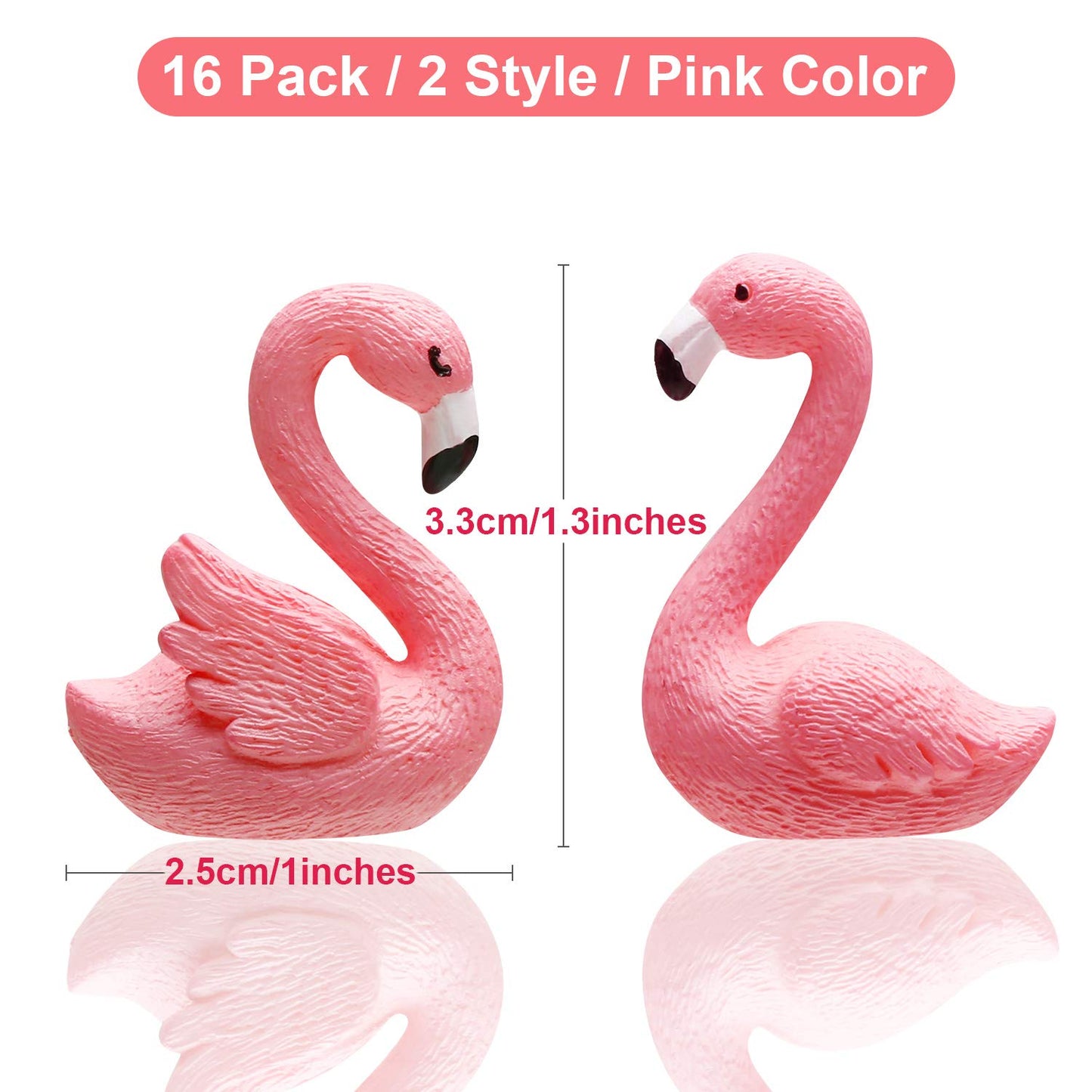 Boao 16 Pieces Mini Pink Flamingo Figurines 2 Styles Flamingo Cake Topper Decor Miniature Dollhouse Accessories Garden Miniature Moss Landscape DIY