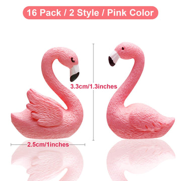 Boao 16 Pieces Mini Pink Flamingo Figurines 2 Styles Flamingo Cake Topper Decor Miniature Dollhouse Accessories Garden Miniature Moss Landscape DIY