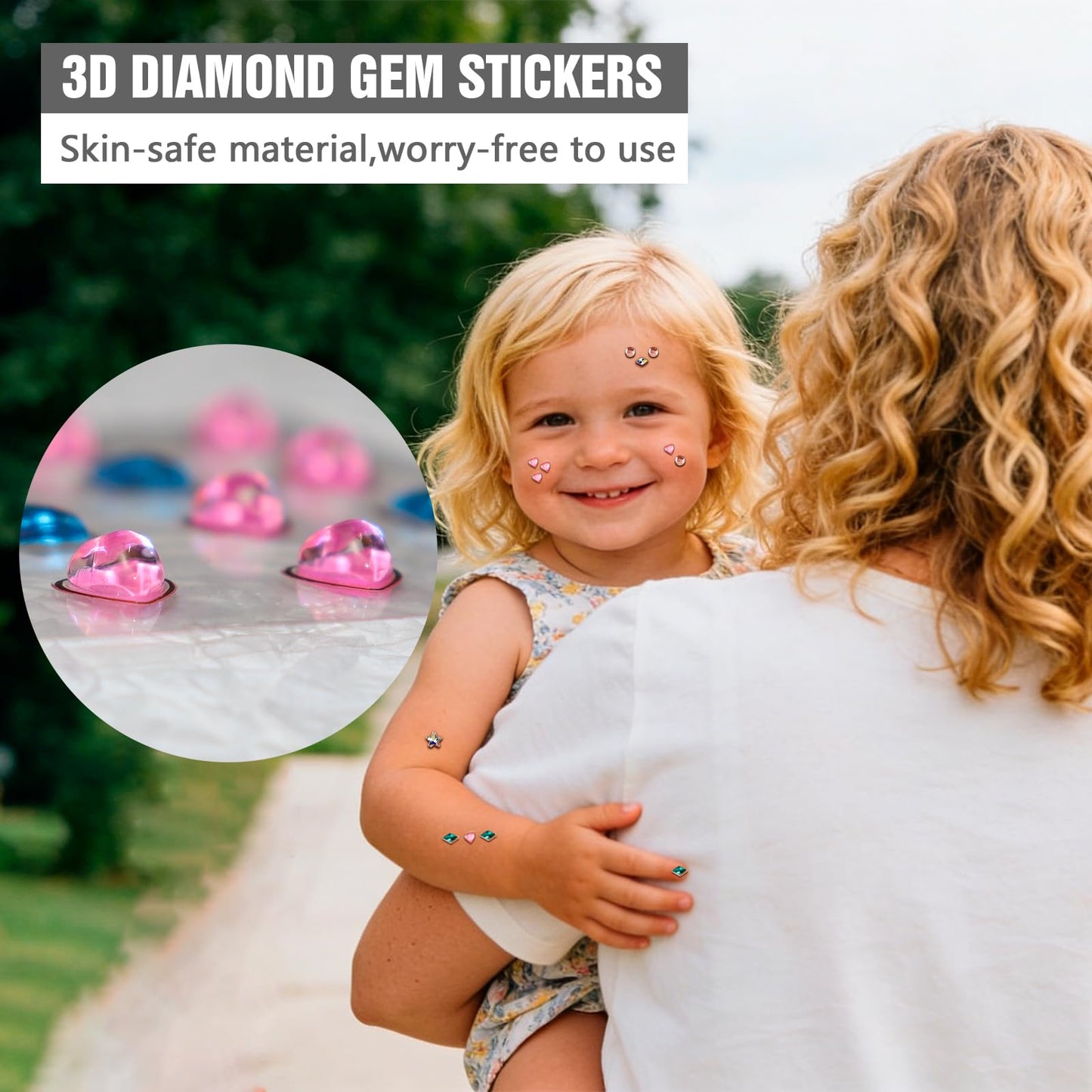 6 Sheet 3D Reusable Gem Stick on Earrings for Little Girls,Strong Self-Adhesive Crystal Sticky Earring for Infant Baby,Adhesive Rhinestone Earring