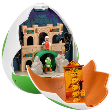 The Super Mario Galaxy Movie - 9-Inch Yoshi Egg Playset with 1.5” Yoshi and Exclusive Fire Mario Action Figures, Opens to Reveal Double-Sided Playset!