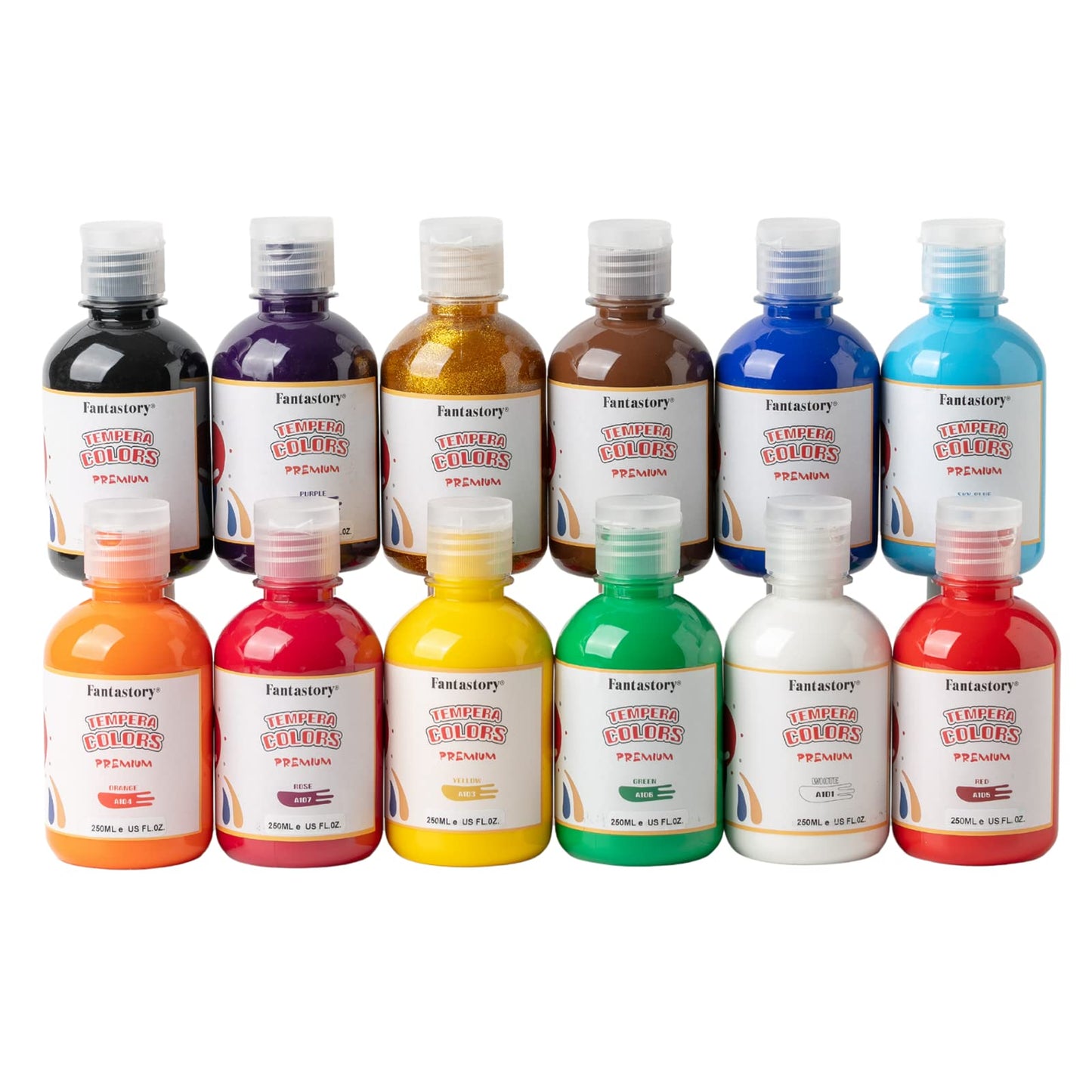 Fantastory Tempera Paint for Kids 12 Colors (8.4 oz Each) Washable Tempera Paint, Kids Poster Sponge Painting, Non-Toxic Finger Hand Bottles Gifts