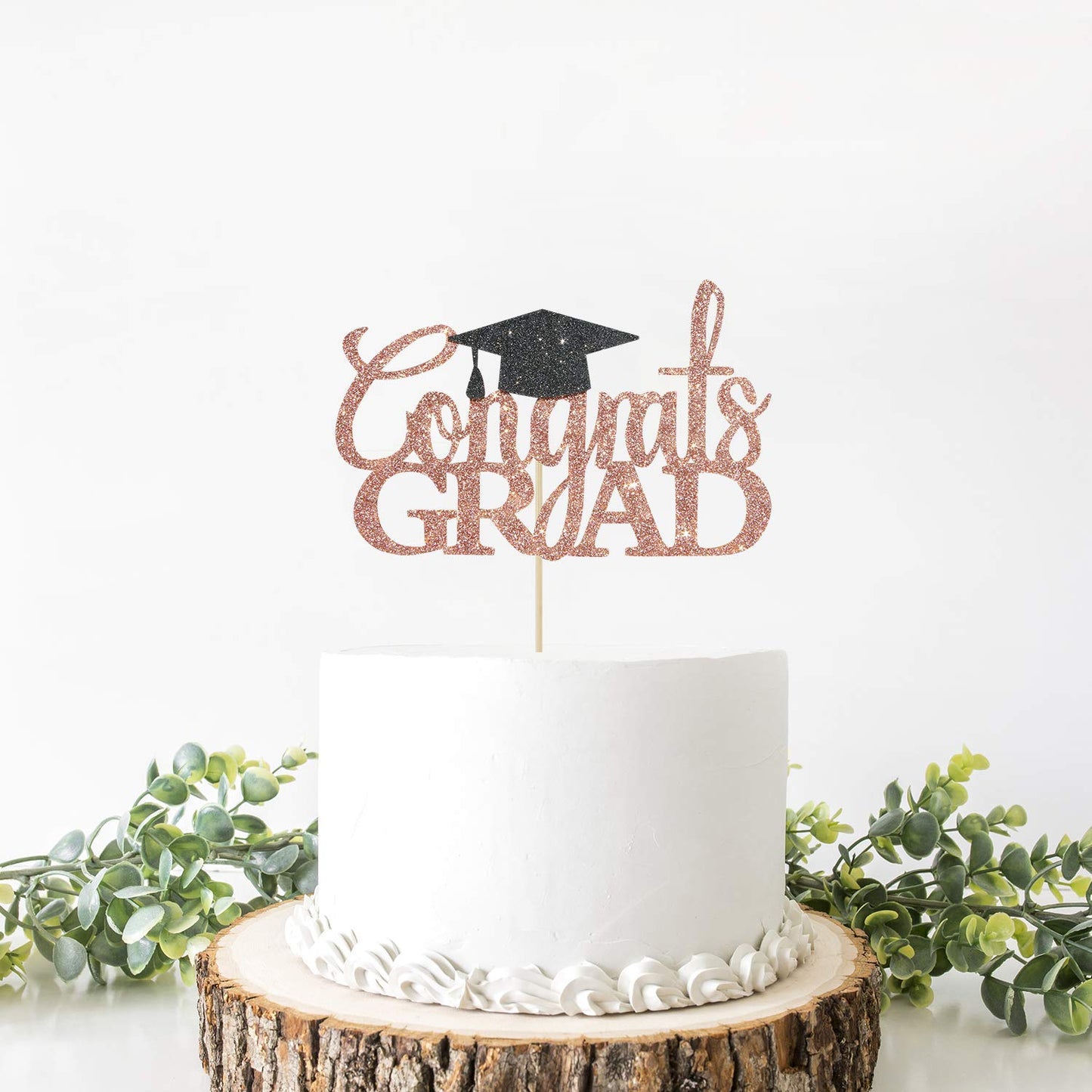 Rose Gold Glitter Congrats Grad Cake Topper - 2026 Graduation Decorations - High School Graduation, College Graduate Cake Topper