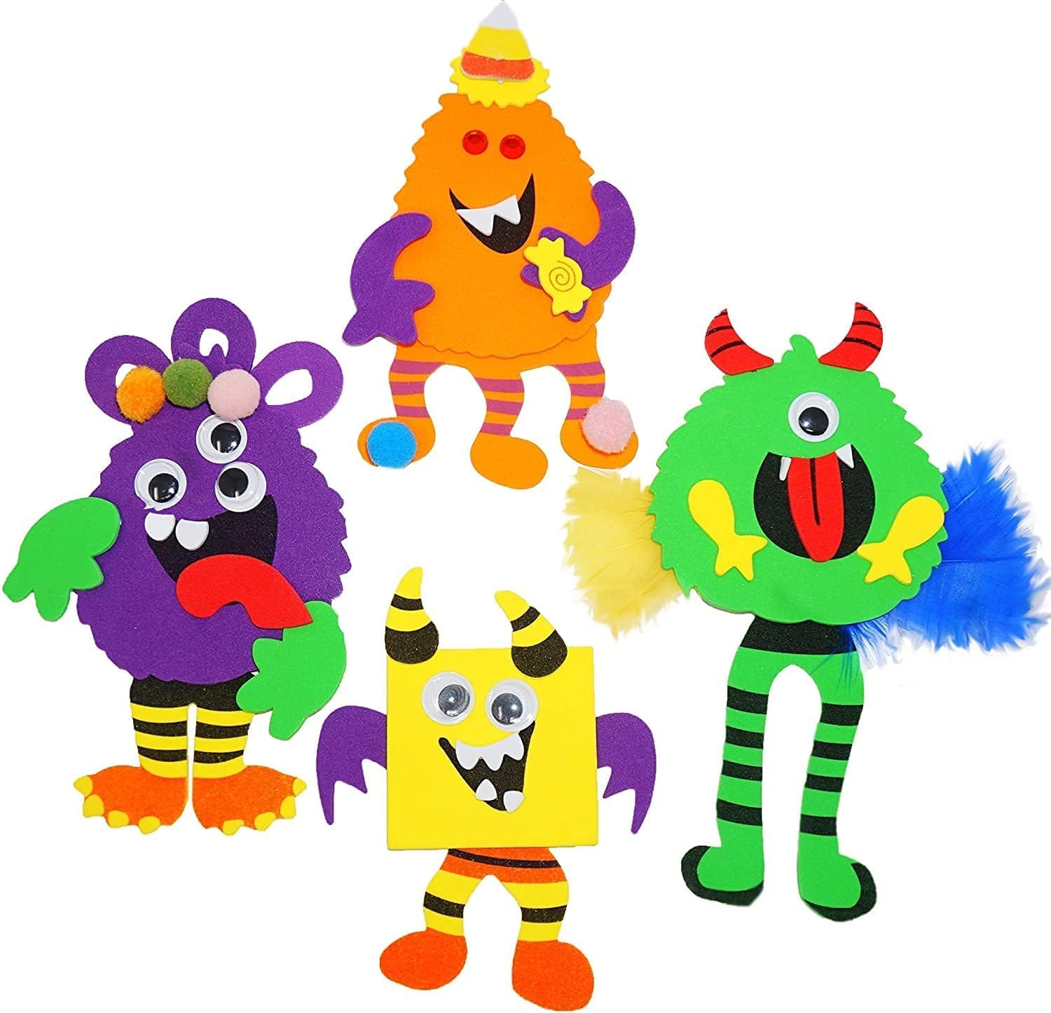 4E's Novelty Halloween Crafts for Kids (4 Pack) Silly Monsters Foam Magnet Fall Crafts Bulk, Halloween Party Activities