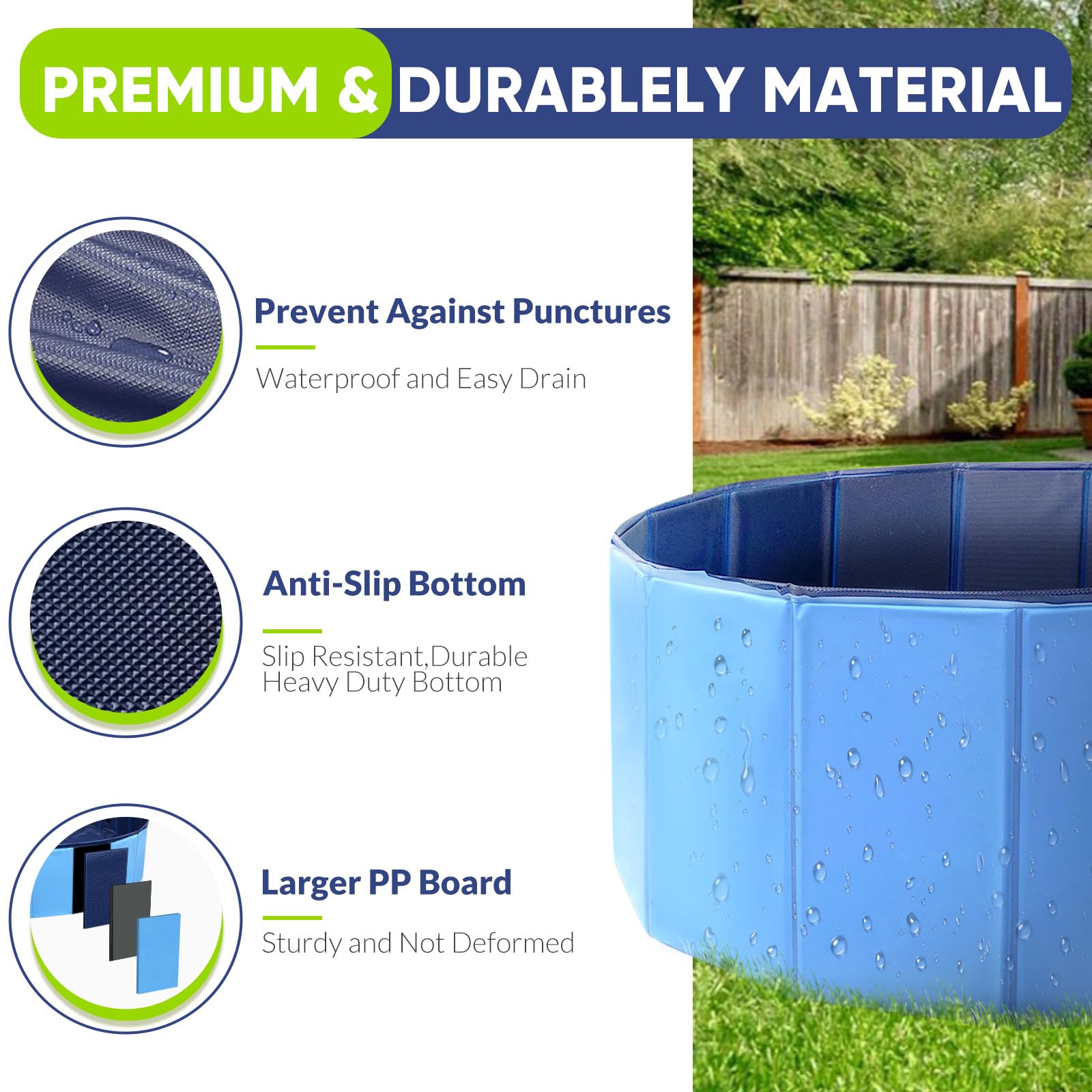 Dog Pool, Foldable Pet Swimming Pool with 6mm High-Strength PP Board, Hard Plastic Collapsible Doggy Pools for Small Dogs Kitty Duck,Non-Slip Doggie