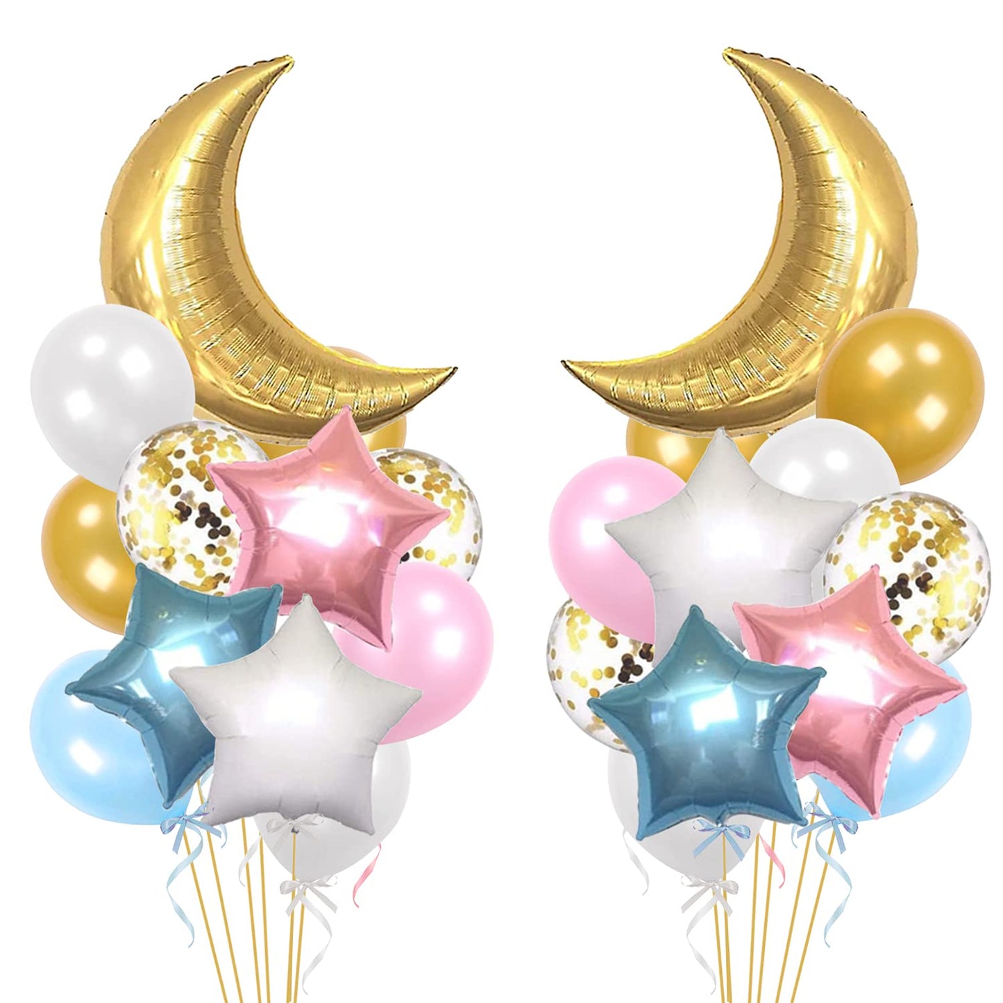34 PCS Twinkle Little Star Baby Shower Birthday Party Decoration,Moon and Star Mylar Balloons for Gender Reveal Party,Blue Pink White Gold Confetti
