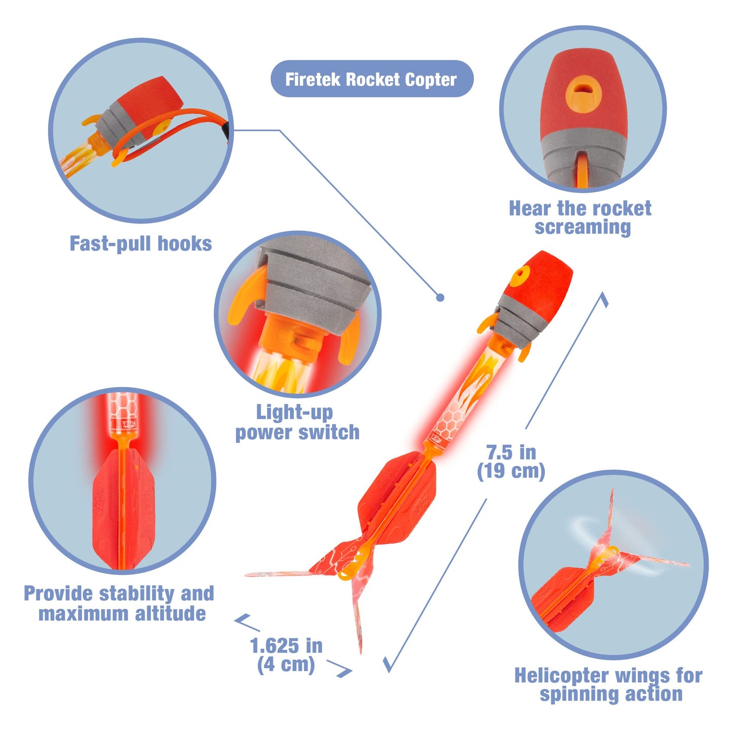Zing Firetek Rocket Combo Pack, Light-Up Toys Include 2 Firetek Rockets (Fly up to 250 Feet), 2 Firetek Copters (Fly up to 150 Feet) and 1 Rip Zip