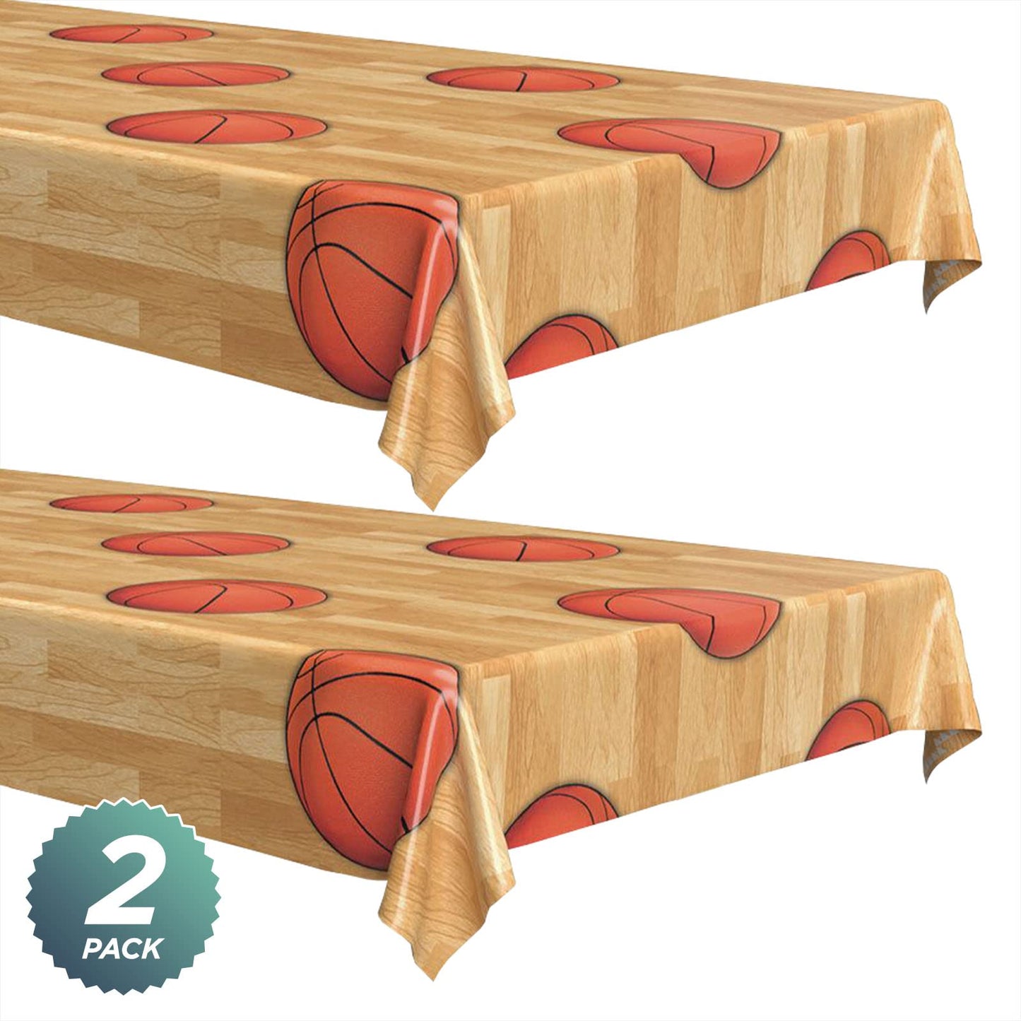 HOME & HOOPLA Basketball and Sports Party Supplies - Wood Court Plastic Table Cover, 54" x 108" (2 Pack)