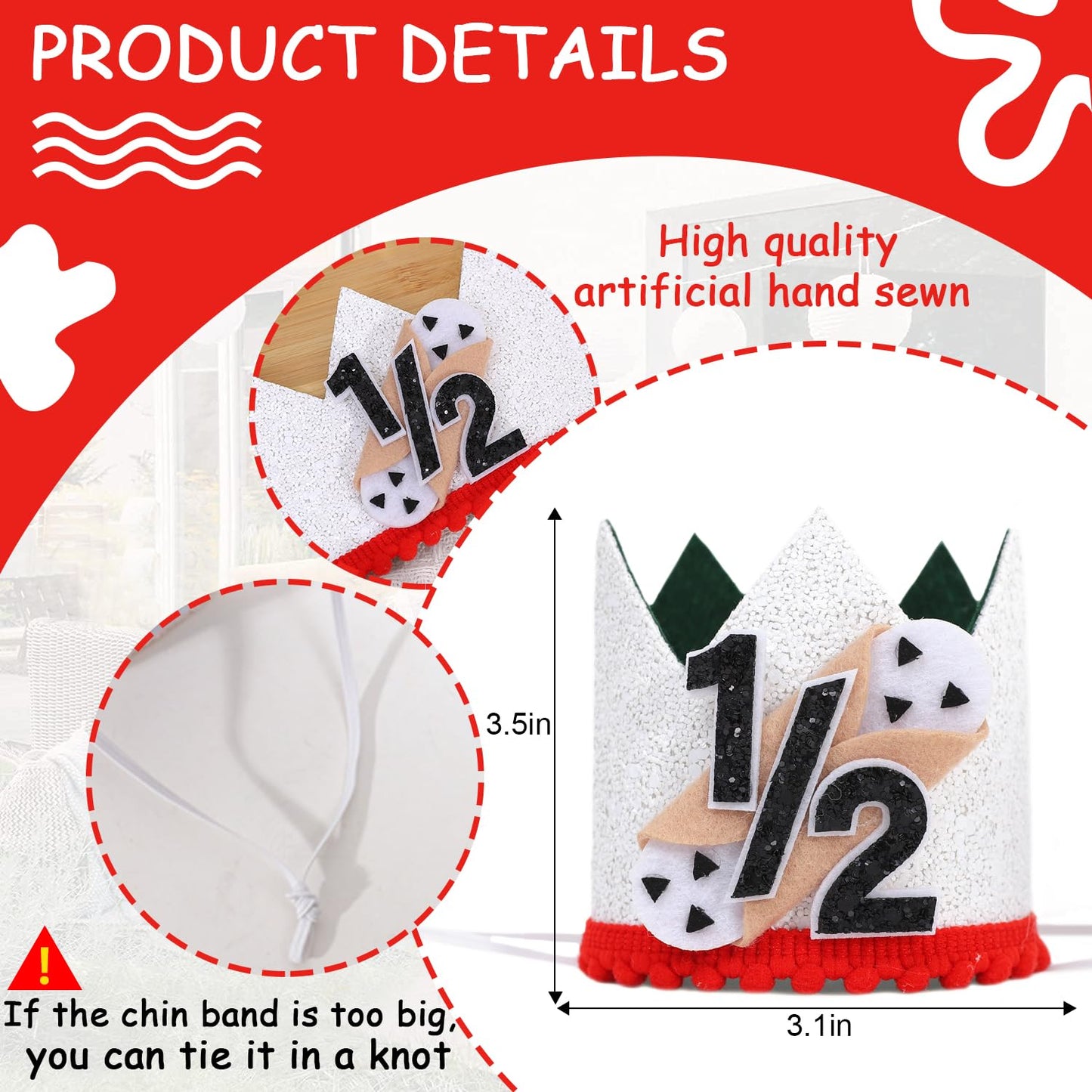 Jissoo Pizza 1/2 Birthday Crown - Holy Cannoli Half Birthday Decorations,Pizzeria Party Hat Photo Props,Pizza Cake Smash 6 Months Party Crown,Sweet