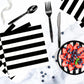 Serve25 175Pcs Black & White Striped Party Supplies - 9" & 7" Striped Paper Plates, Napkins, Cups, Cutlery for Black & White Birthday Party
