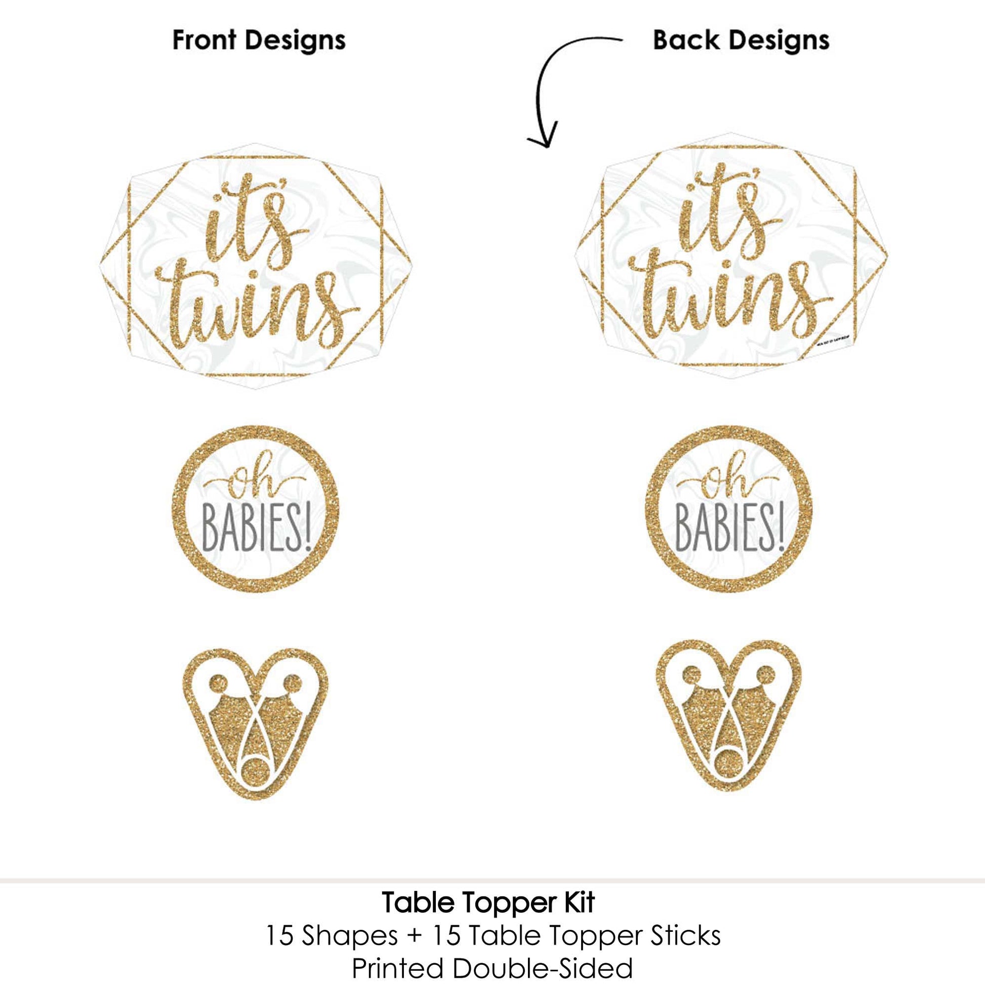 Big Dot of Happiness It's Twins - Gold Twins Baby Shower Centerpiece Sticks - Table Toppers - Set of 15