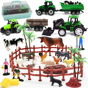 Farm Animals Figures Playset, 40 Pcs Farm Toy Tractor with Plastic Farm Animals Figurines, Farmer and Fence Farm Playset, Farm Figures Farmer Truck