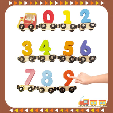 WOODENFUN Number Train Set for 1 2 3 Year Olds, Educational Toy Cars for Toddlers, Montessori Learning Toys for Boys and Girls
