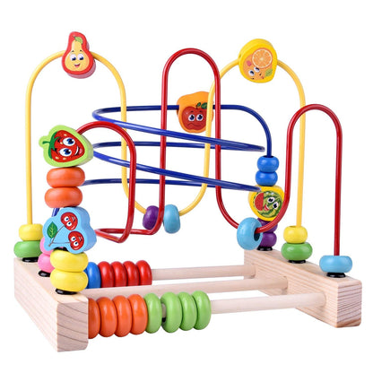 FUN LITTLE TOYS Wooden Baby Beads Maze Toys, Toddlers Roller Coaster Game Cubes, Educational Around Circle Bead Skill Improvement Wood Toy, Sliding