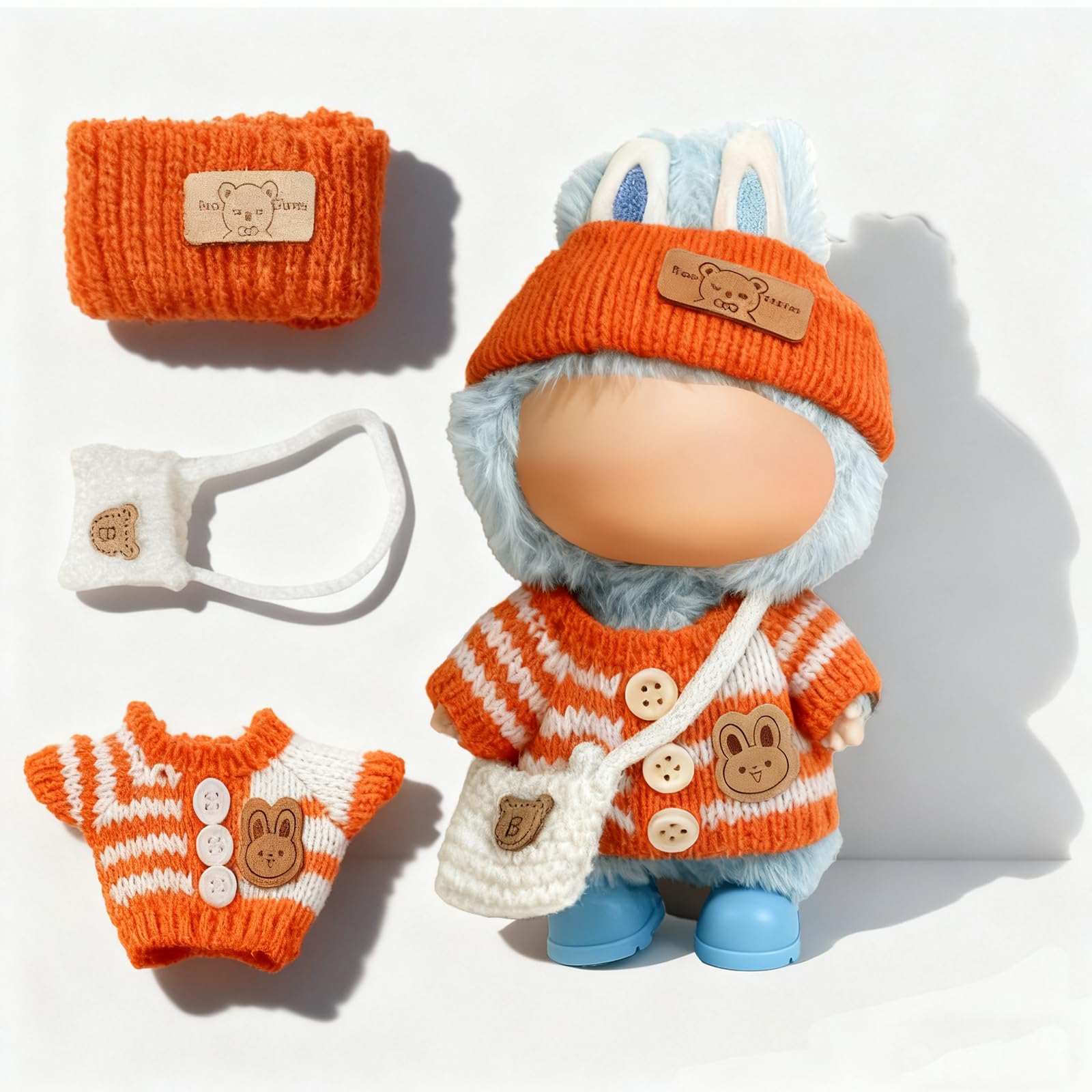 17cm Doll Clothes Set(NO Doll), for Labubu Clothes, for Labubu Outfits - Cute Knit Sweater & Handcrafted Crochet Skirt, Premium Dresses, Soft Stretch