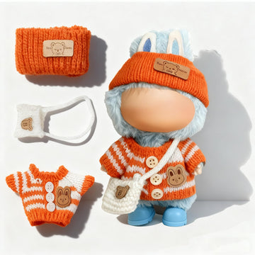 17cm Doll Clothes Set(NO Doll), for Labubu Clothes, for Labubu Outfits - Cute Knit Sweater & Handcrafted Crochet Skirt, Premium Dresses, Soft Stretch