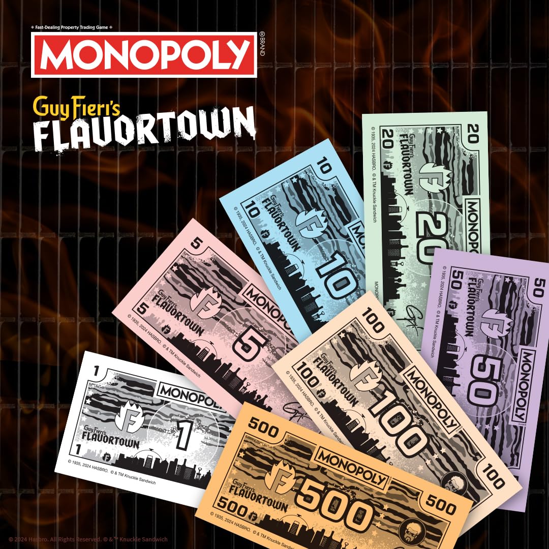Monopoly: Flavortown Board Game, Featuring '68 Chevy Camaro, Knuckle Sandwich Coin and More, Buy, Sell, Trade Guy Fieri’s Restaurants, Build Your Own