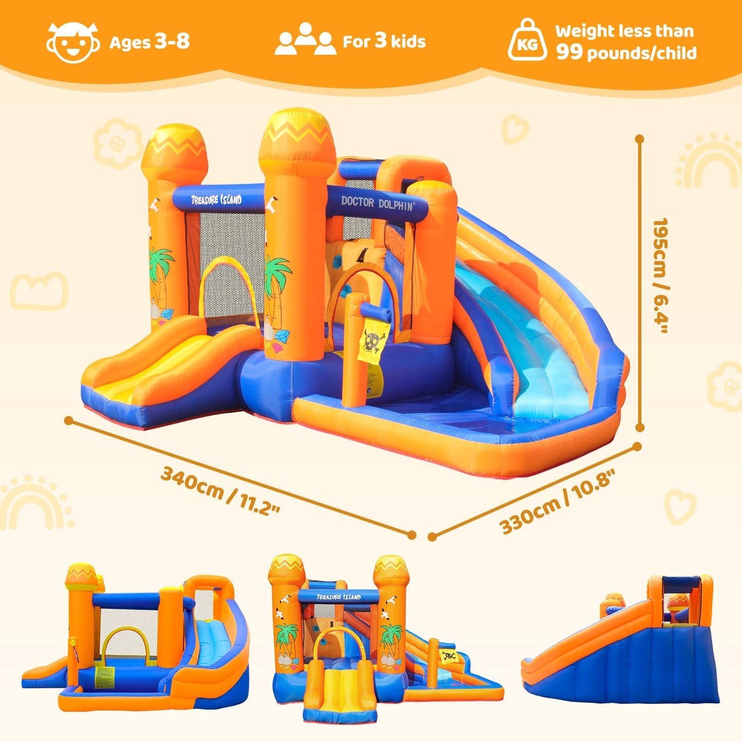 Doctor Dolphin Inflatable Water Slide, Water Bounce House for Big Kids?Water Slides for Kids Backyard, Inflatable Water Park Bouncy House for Wet