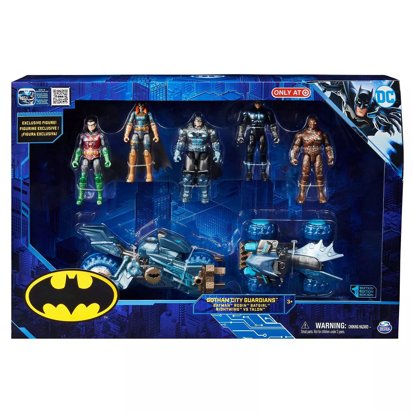 DC Batman 2021 Gotham City Guardians Pack: Metal-Tech Batman, Robin, Nightwing, Batgirl, Talon, Batcycle, Bat-ATV