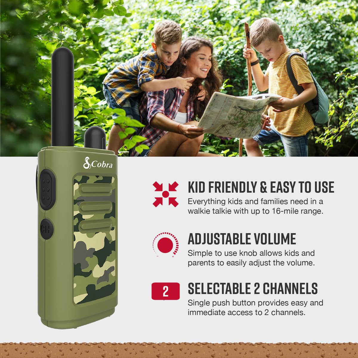 Cobra HE150 Kid Friendly Walkie Talkies 6-Pack - 16-Mile Range, 2 Channels Two-Way Radio Set, Blue, Green and Pink (2 of Each)