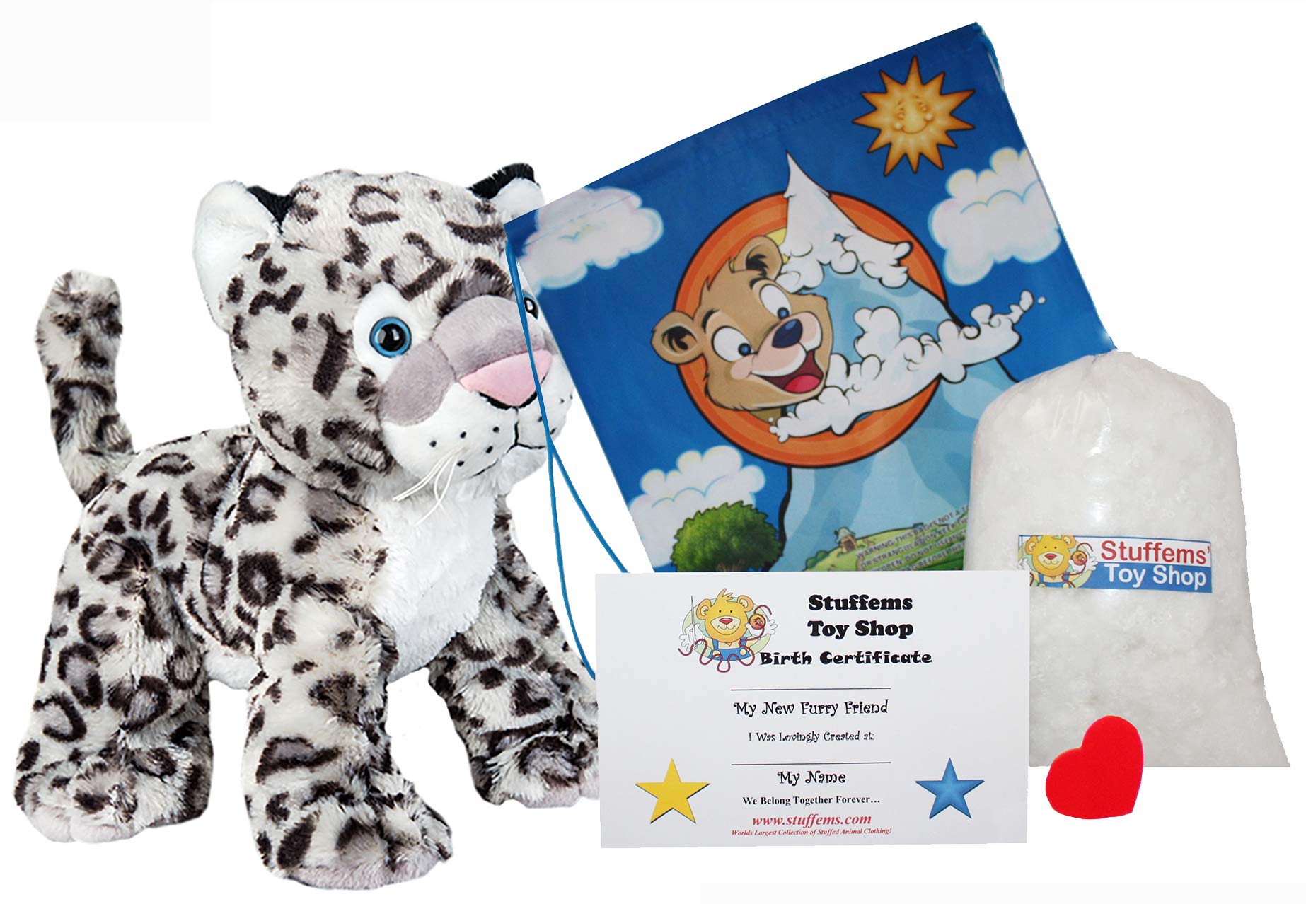 Make Your Own Stuffed Animal Winter The Snow Leopard 16"- No Sew - Kit with Cute Backpack!