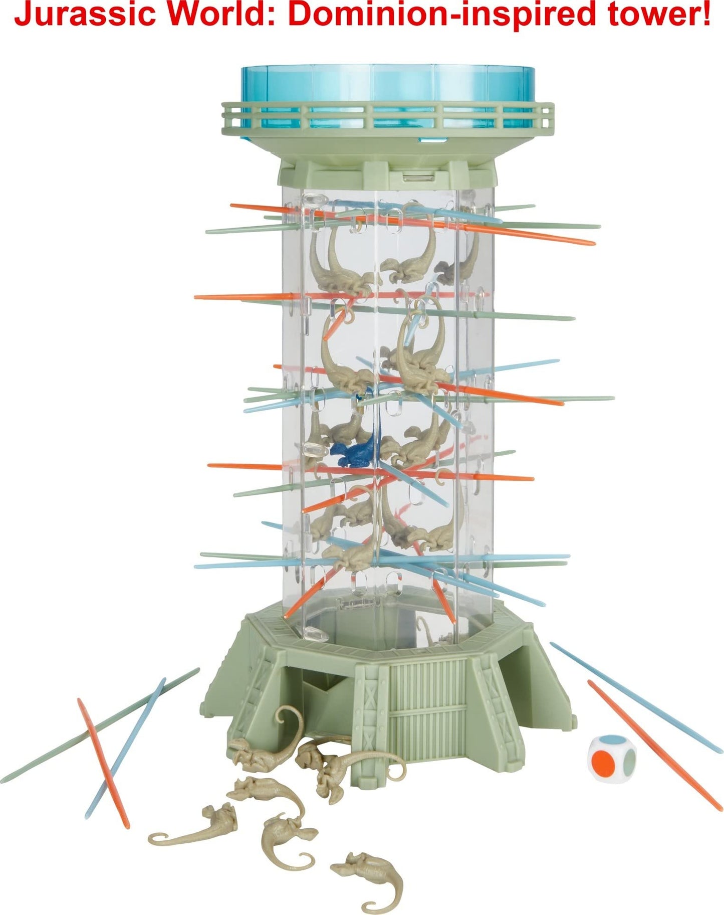 Mattel Games Jurassic World Dominion KerPlunk! Raptors Game with Tower, Sticks and Toy Velociraptor Dinosaurs, Toy and Collectible