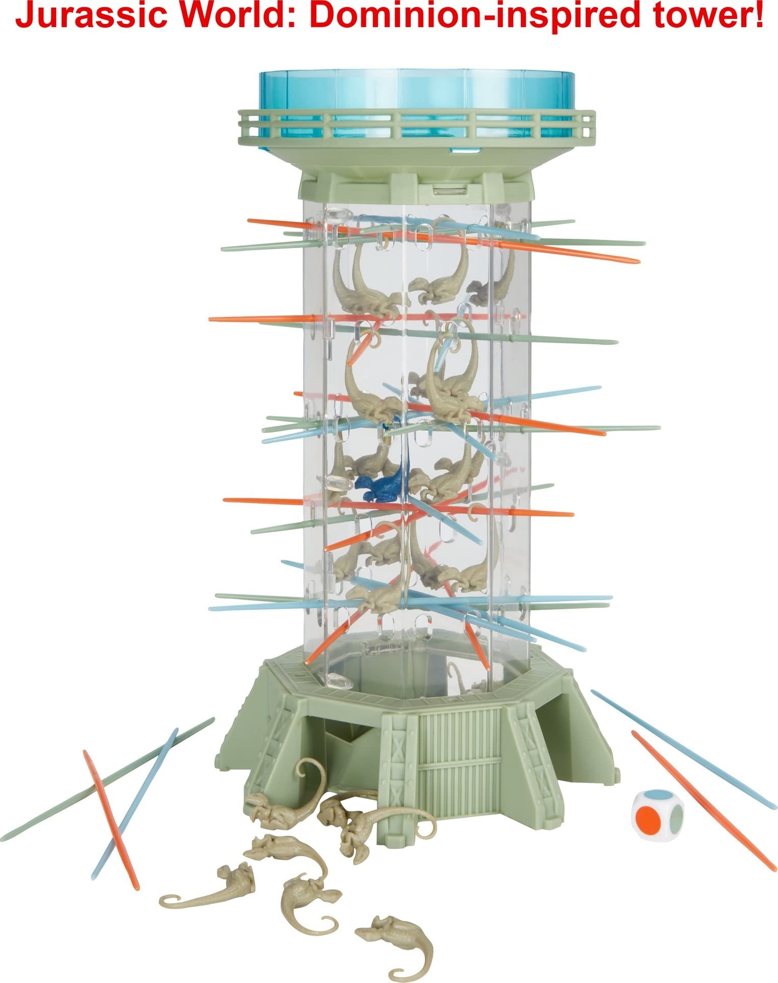 Mattel Games Jurassic World Dominion KerPlunk! Raptors Game with Tower, Sticks and Toy Velociraptor Dinosaurs, Toy and Collectible