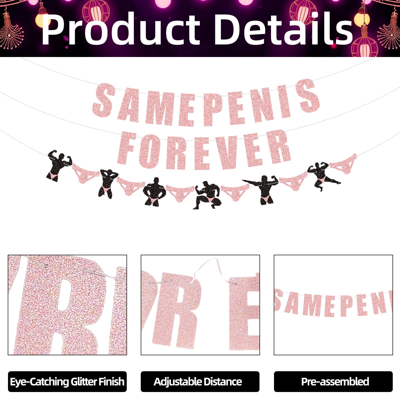 Funny Glitter Bachelorette Banner Decorations, Adult Bridal Shower Garland Photo Prop for Girls Night, Hen Party, or Naughty Wedding Celebration