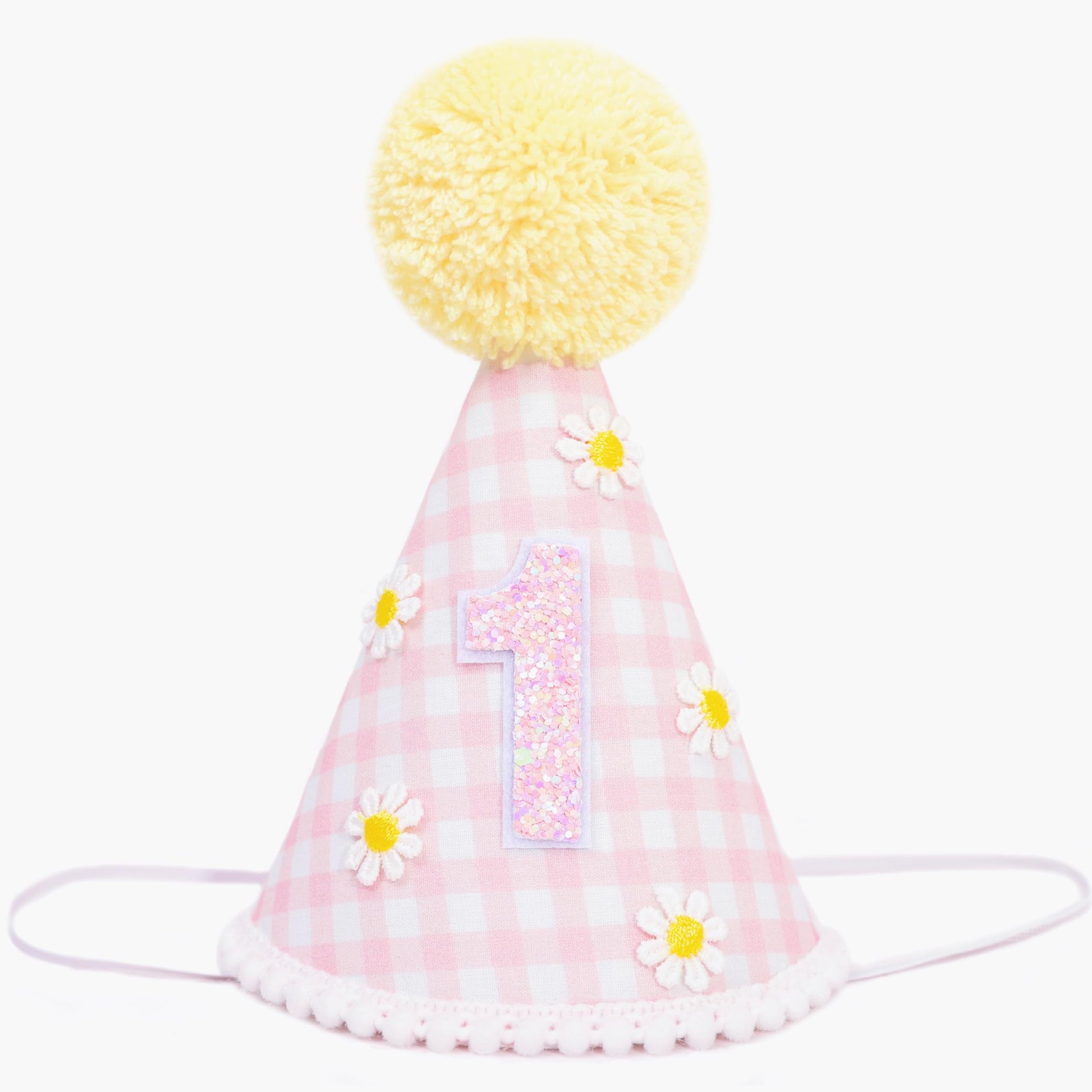 BASCT Daisy 1st Birthday Hat - Daisy First Birthday Decorations, Boho Daisy 1st Birth day Crown, Groovy One Bday Decor, Pink Plaid Groovy Daisy Bday