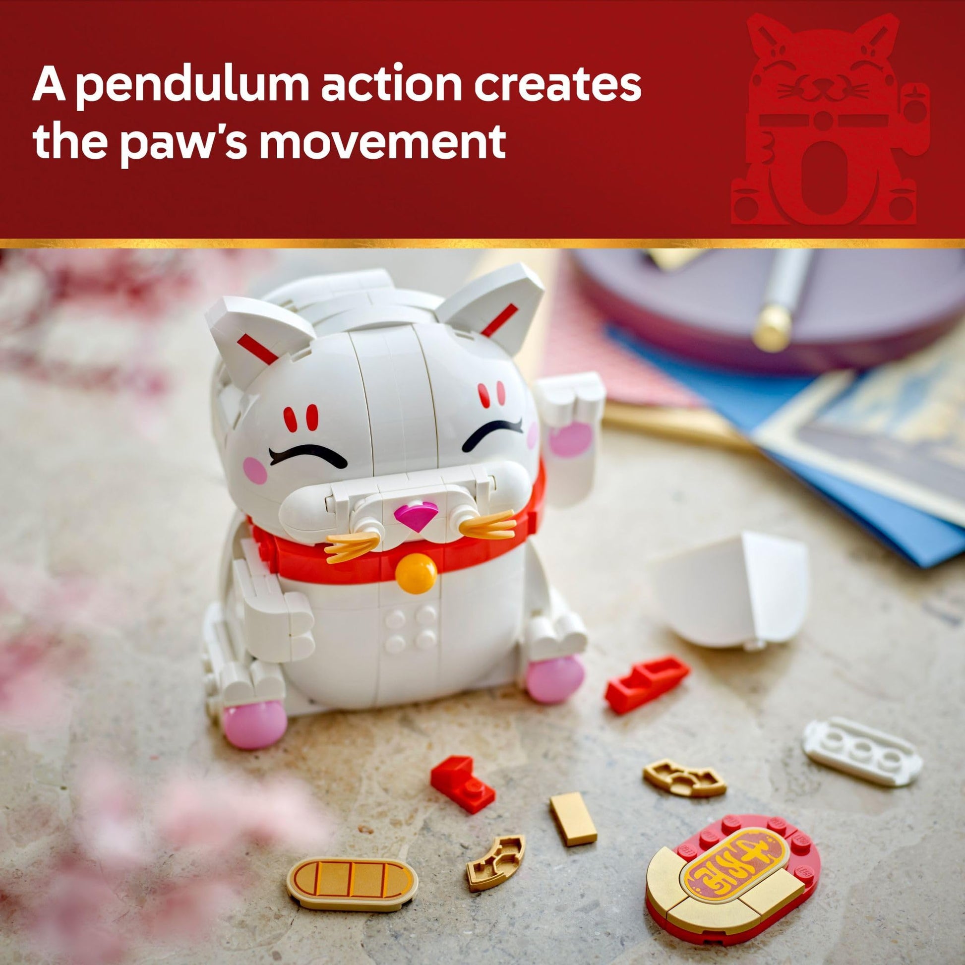 LEGO Lucky Cat Building Toy for Girls & Boys - Smiling Cat W/Waving Paw Function for Kids, Ages 9+ - Home Decor for Spring Festival & Chinese New Year