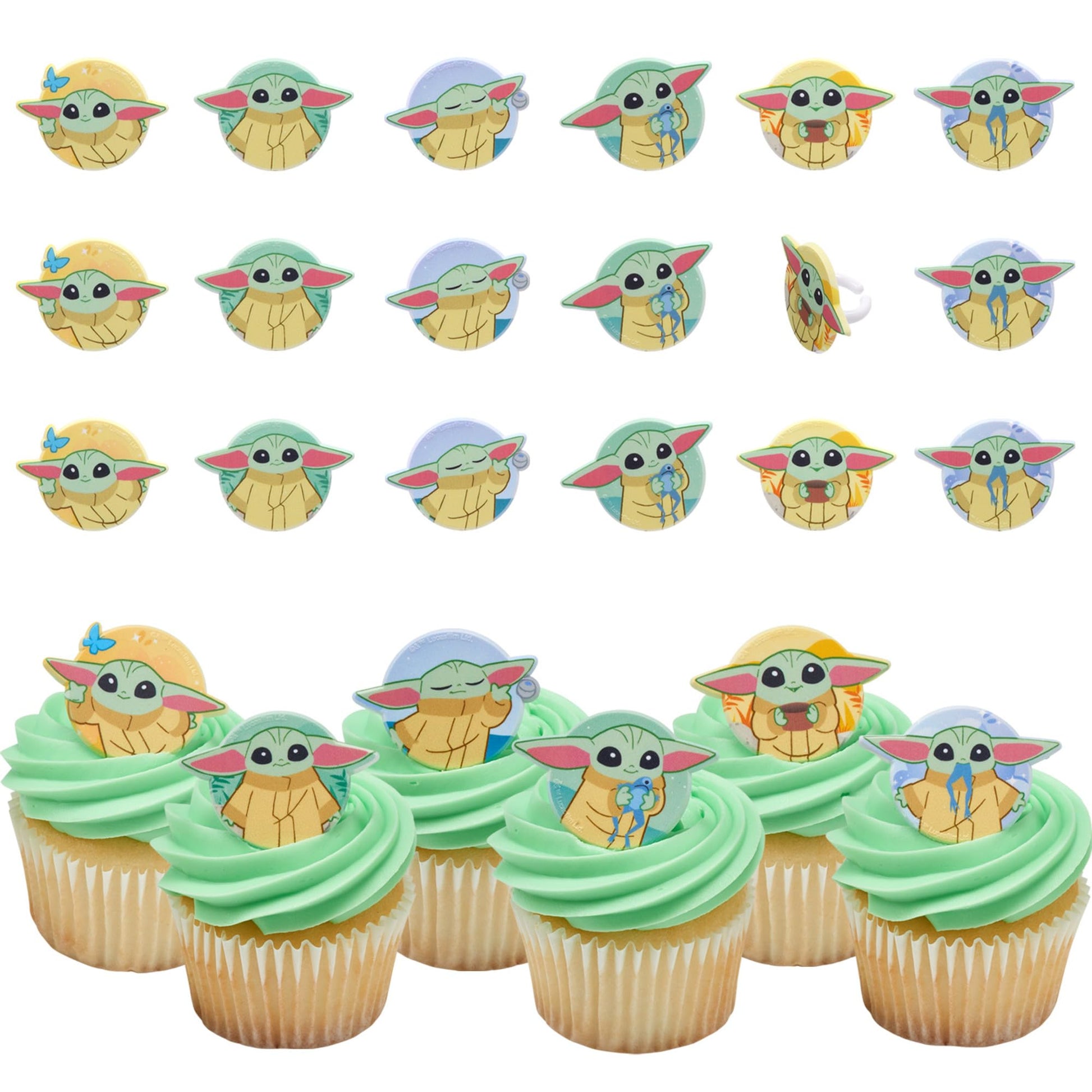 STAR WARS The Mandalorian Cupcake Rings | 24 | STAR WARS The Mandalorian Cake Toppers Featuring Grogu, Shaped Rings, Food Safe - 24 Pack