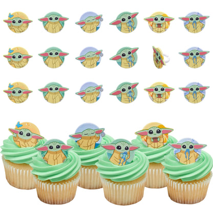STAR WARS The Mandalorian Cupcake Rings | 24 | STAR WARS The Mandalorian Cake Toppers Featuring Grogu, Shaped Rings, Food Safe - 24 Pack