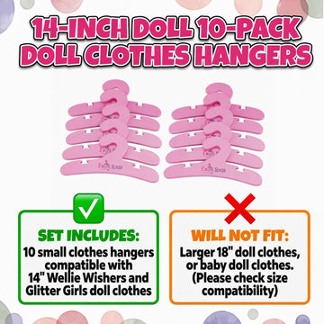 Emily Rose Pink Doll Clothes Hangers for 14 Inch Doll Clothes - 10 Pack Organization Accessories Fits 14"-15" Doll Clothing (Glitter Girls & Similar)