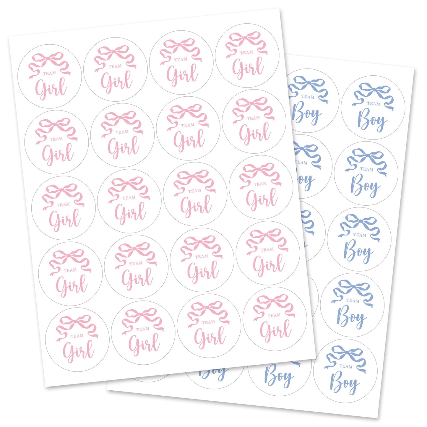 Pink and Blue Bow Gender Reveal Stickers - 40 Labels (20 of Each Design)