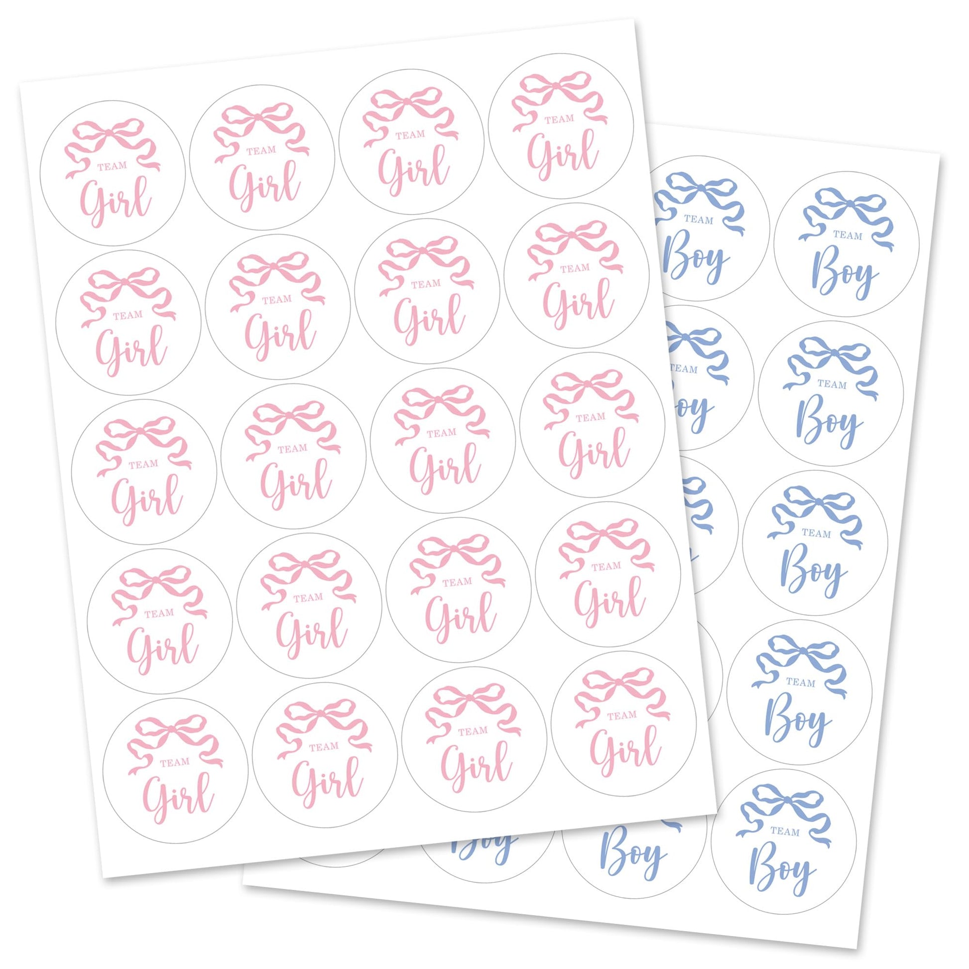 Pink and Blue Bow Gender Reveal Stickers - 40 Labels (20 of Each Design)