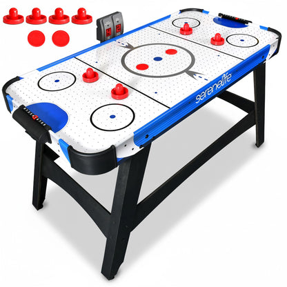 SereneLife 58in Powered Air Hockey Table Upgraded 700mA 12v 2X Powerful Motor, 4 Player 4 Pucks 2 Pushers, Full-Size Arcade Style, Inline Power Switch