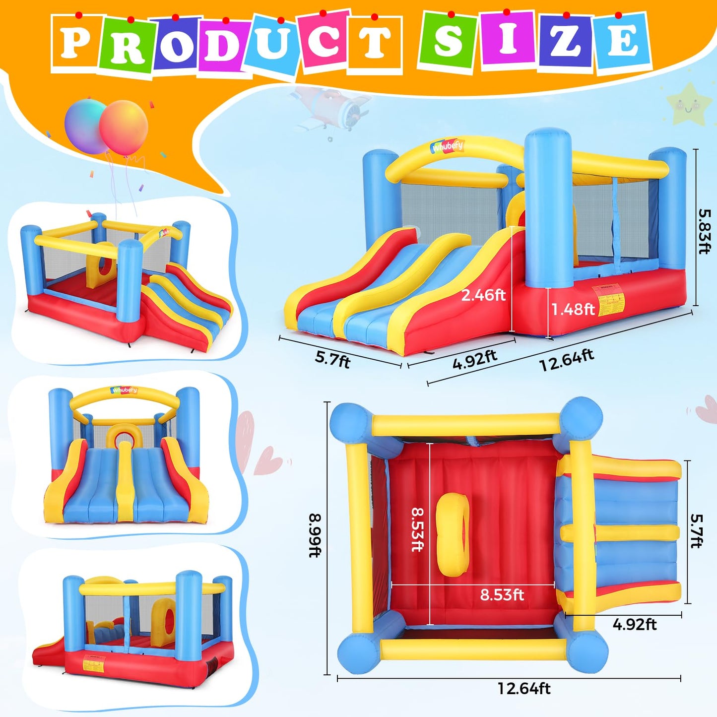 Whubefy 12.6FTx9FT Large Inflatable Bounce House for Kids 3-6 Big Kids 8-12