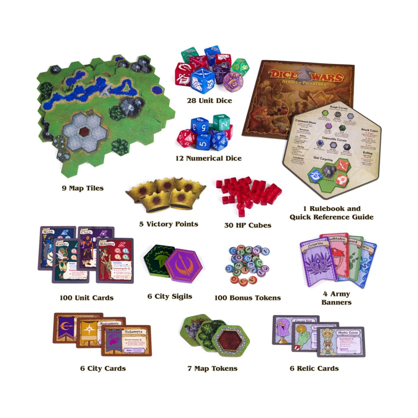 Wiz Dice - Dice Wars: Heroes of Polyhedra | PVP Skirmish Board Game for 2-4 Players | Roll Your Army & Generate a Random Map, & Battle | Ages 14