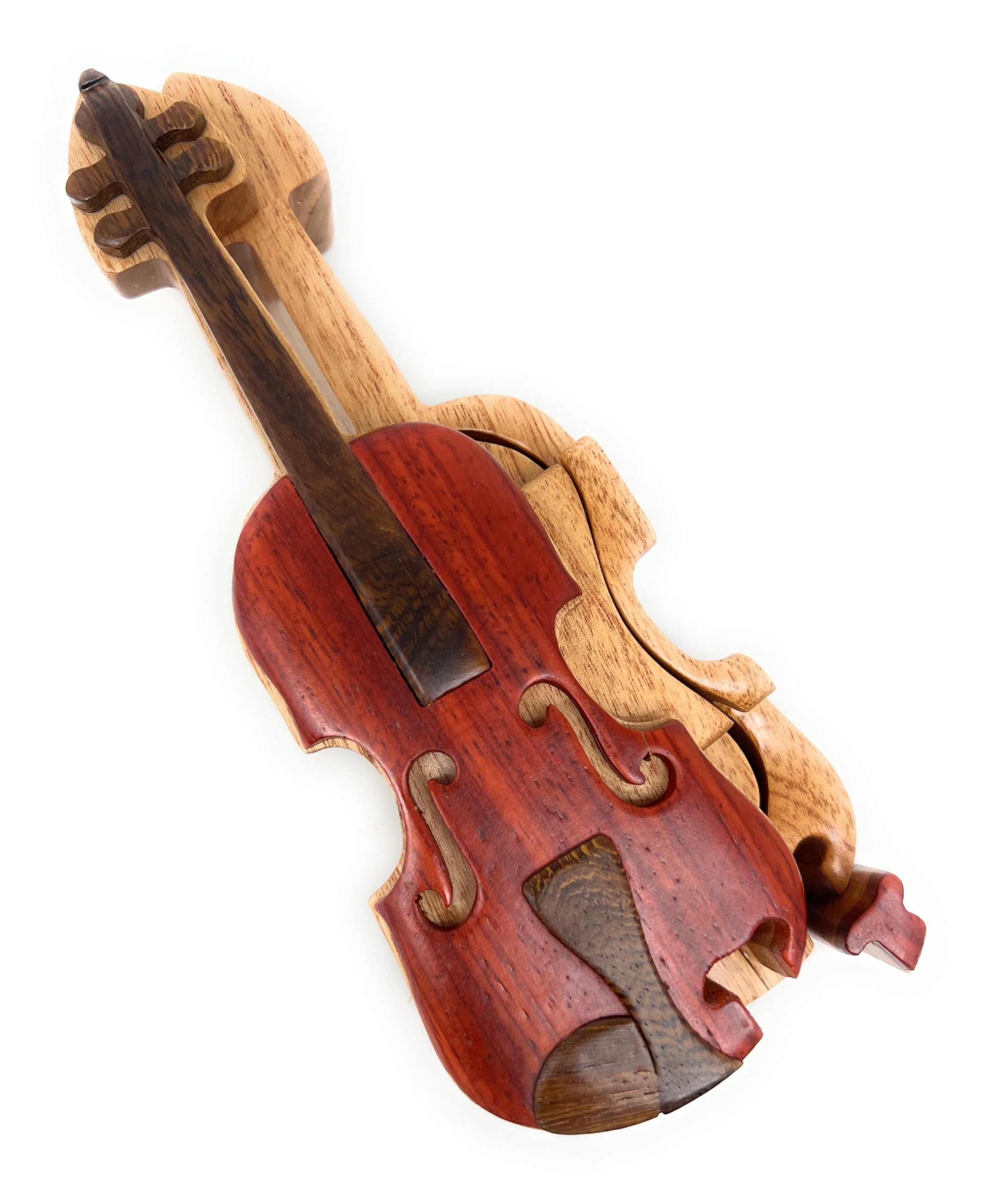 Violin Wooden Puzzle Box - Handcrafted Intarsia Wood Keepsake with Secret Compartment - Unique Gift for Musicians
