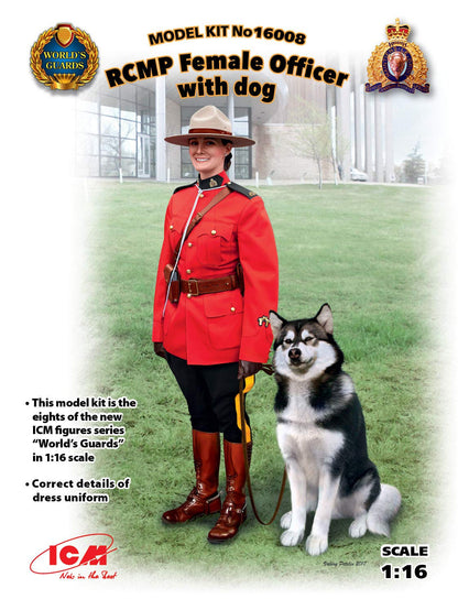 ICM ICM16008 1:16-RCMP Female Officer with Dog, Black