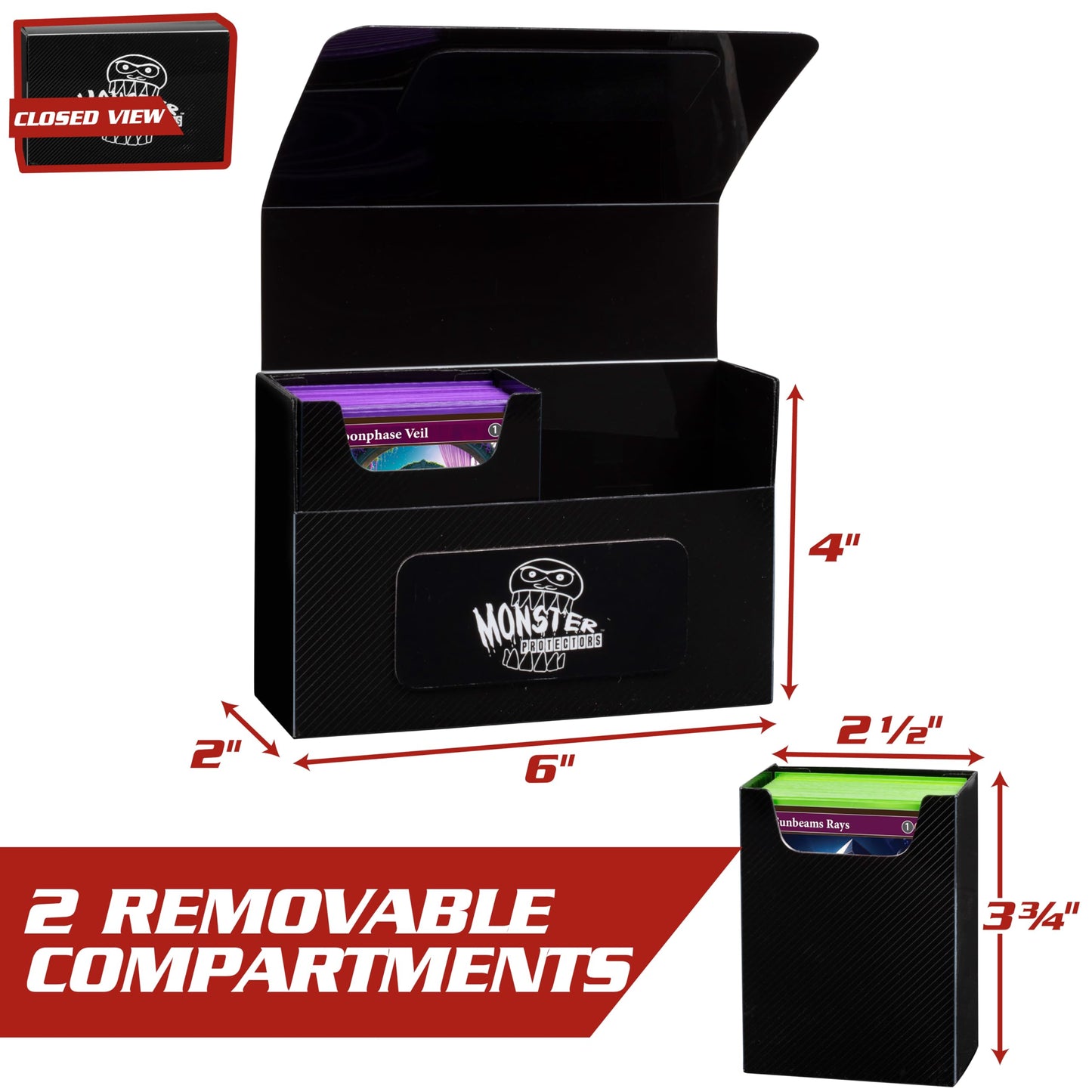 Monster Protectors Magnetic Double Deck Box- Pink, Holds 150 TCG Cards, Self-Locking Closure- Compatible with Pokémon, MTG Magic: The Gathering, &