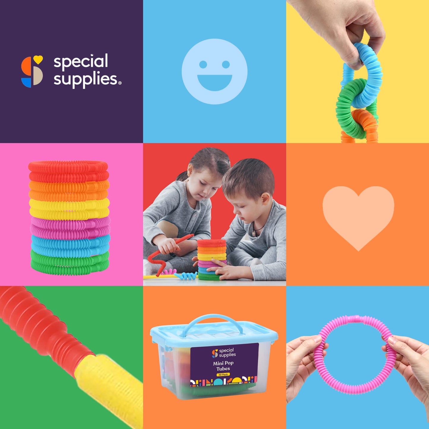Special Supplies 30-Pack MINI Fun Pull and Pop Fun Tubes Mini for Kids Stretch, Bend, Build, and Connect Toy, Provide Tactile and Auditory Sensory