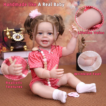 Tookyhill 22 Inch Realistic Reborn Baby Doll Girl, Lifelike Newborn in Red Polka Dot Outfit, Handmade Weighted Toddler Doll with Pacifier Clip and