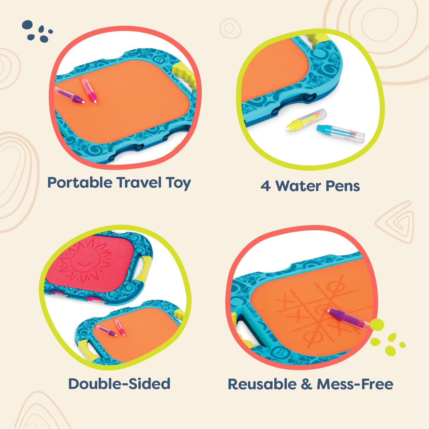 B. toys - Water Drawing Board Portable Travel Toy 4 Pens Double - Sided Board for Toddlers, Kids 18+ Months Doodler - Sea