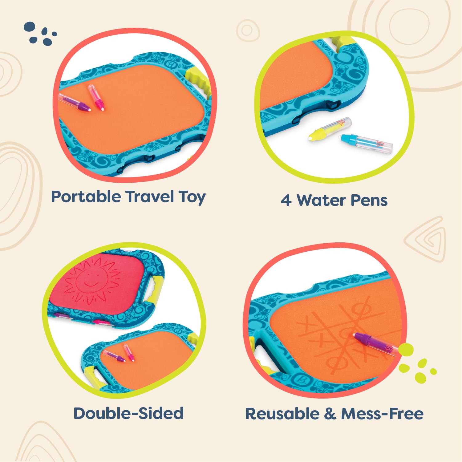 B. toys - Water Drawing Board Portable Travel Toy 4 Pens Double - Sided Board for Toddlers, Kids 18+ Months Doodler - Sea