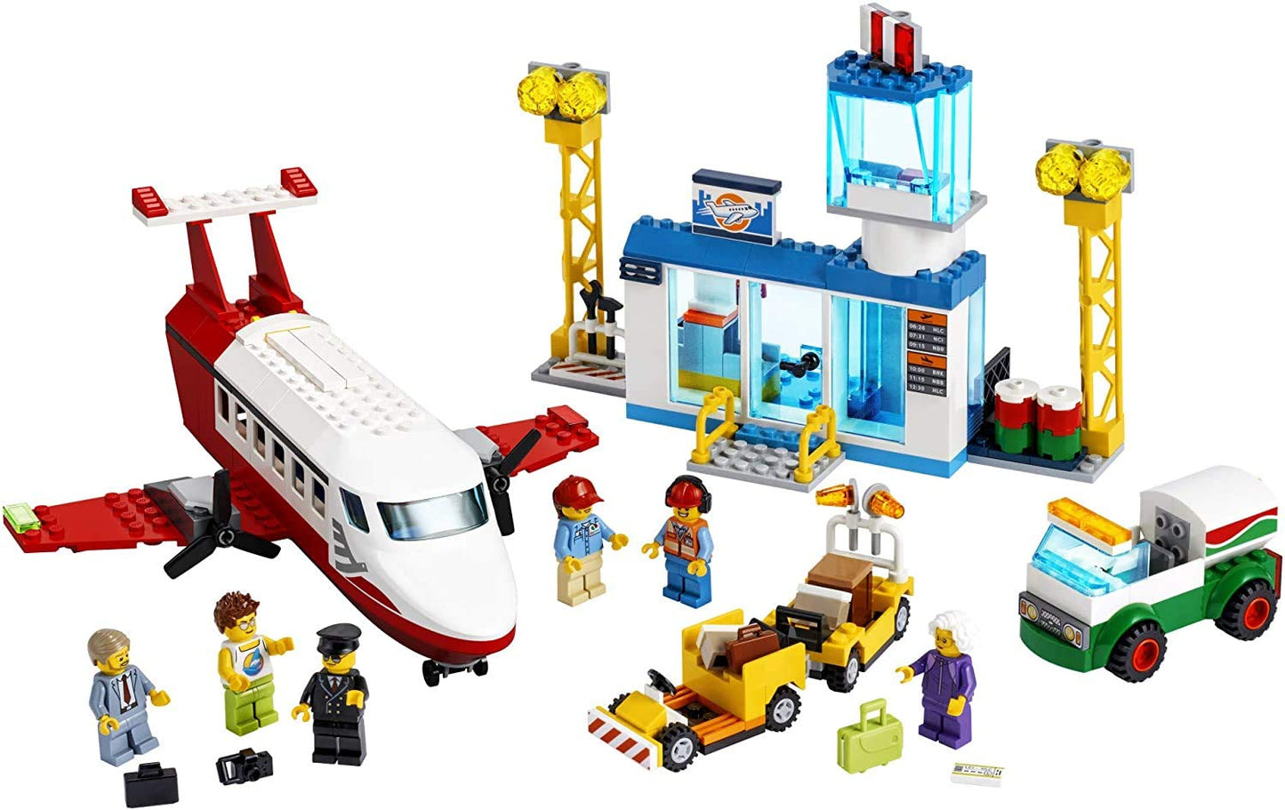 LEGO City Central Airport 60261 Building Toy, with Passenger Charter Plane, Airport Building, Fuel Tanker, Baggage Truck, Cargo and 6 Minifigures