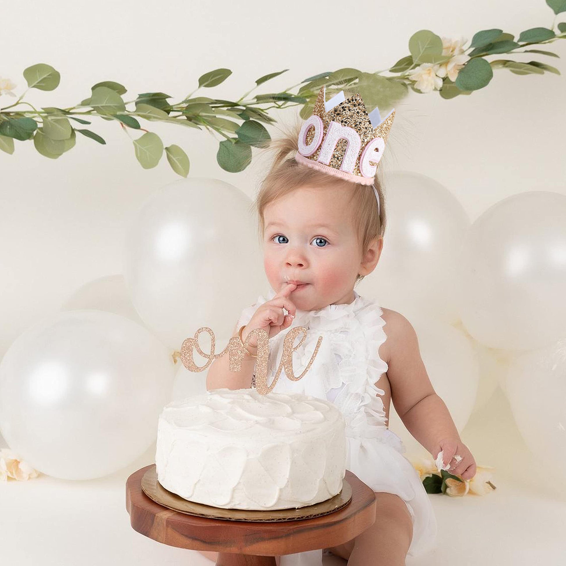 WAWOO Glitter Crown for 1st Birthday - First Birthday Crown, Birthday Girl Gift (ONE Golden Birthday Hat)