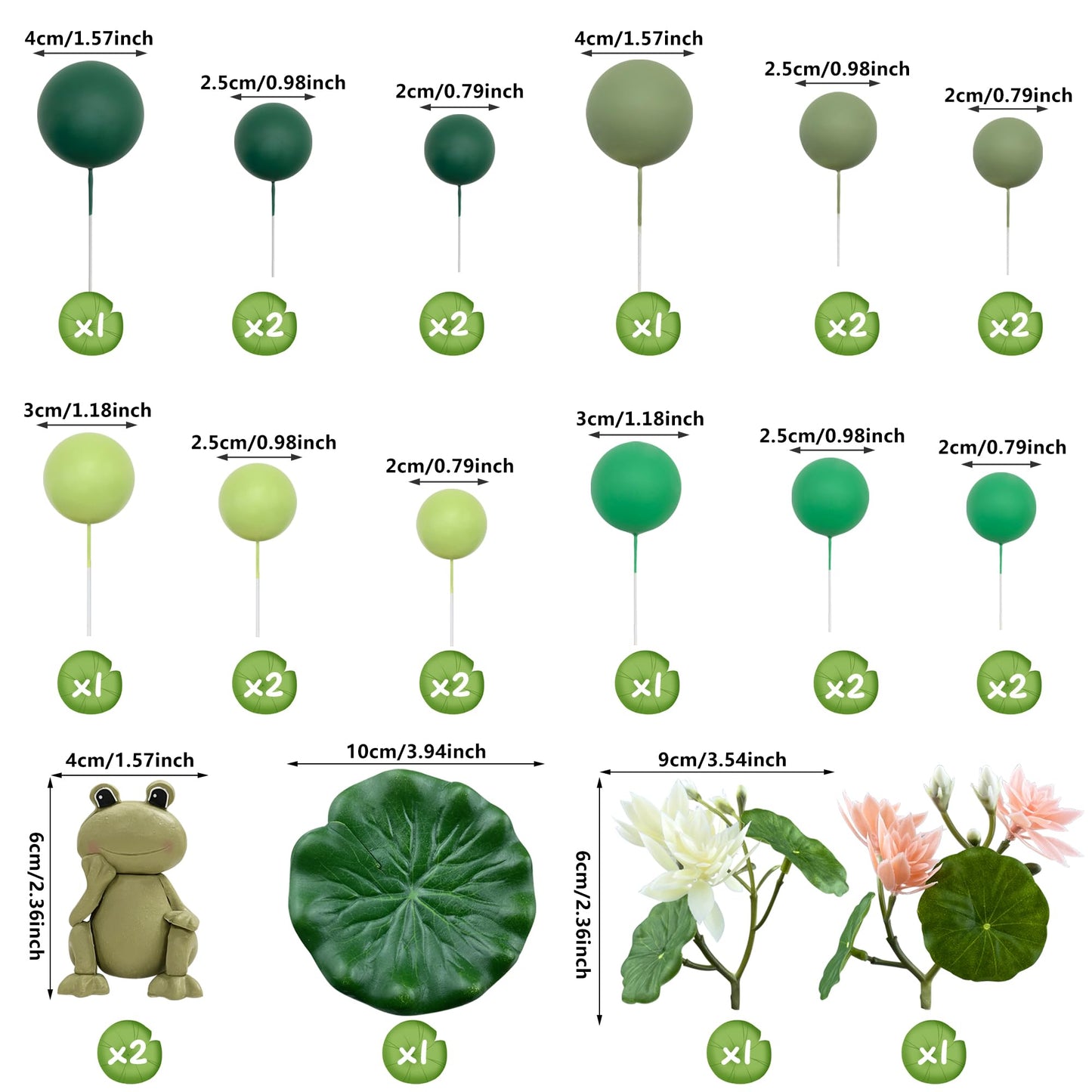 25 PCS Frog Cake Topper Frog Cake Decorations Ball Cake Topper for Frog Birthday Rainforest Party Decoration