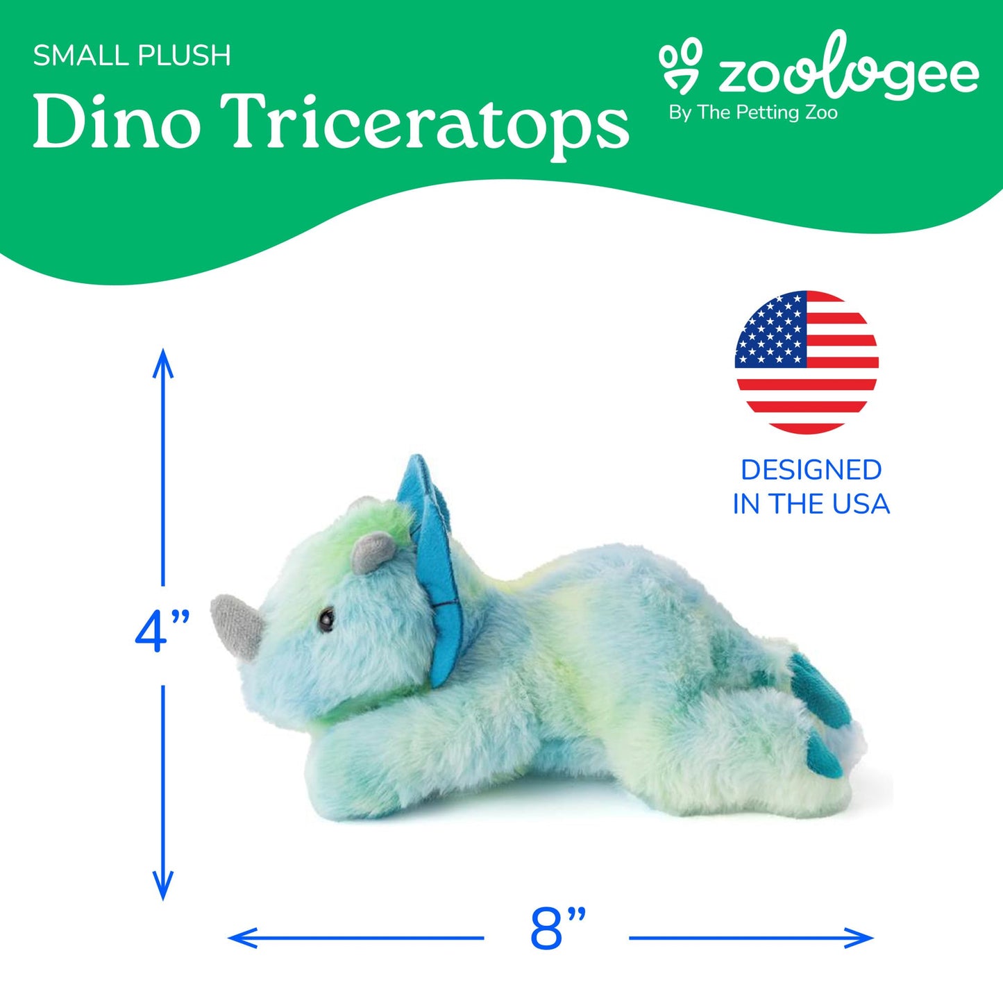 The Petting Zoo Dinosaur Triceratops Stuffed Animal Plushie, Gifts for Kids, Scoopz Dinosaur Animals, Blue Dinosaur Triceratops Plush Toy 8 Inches