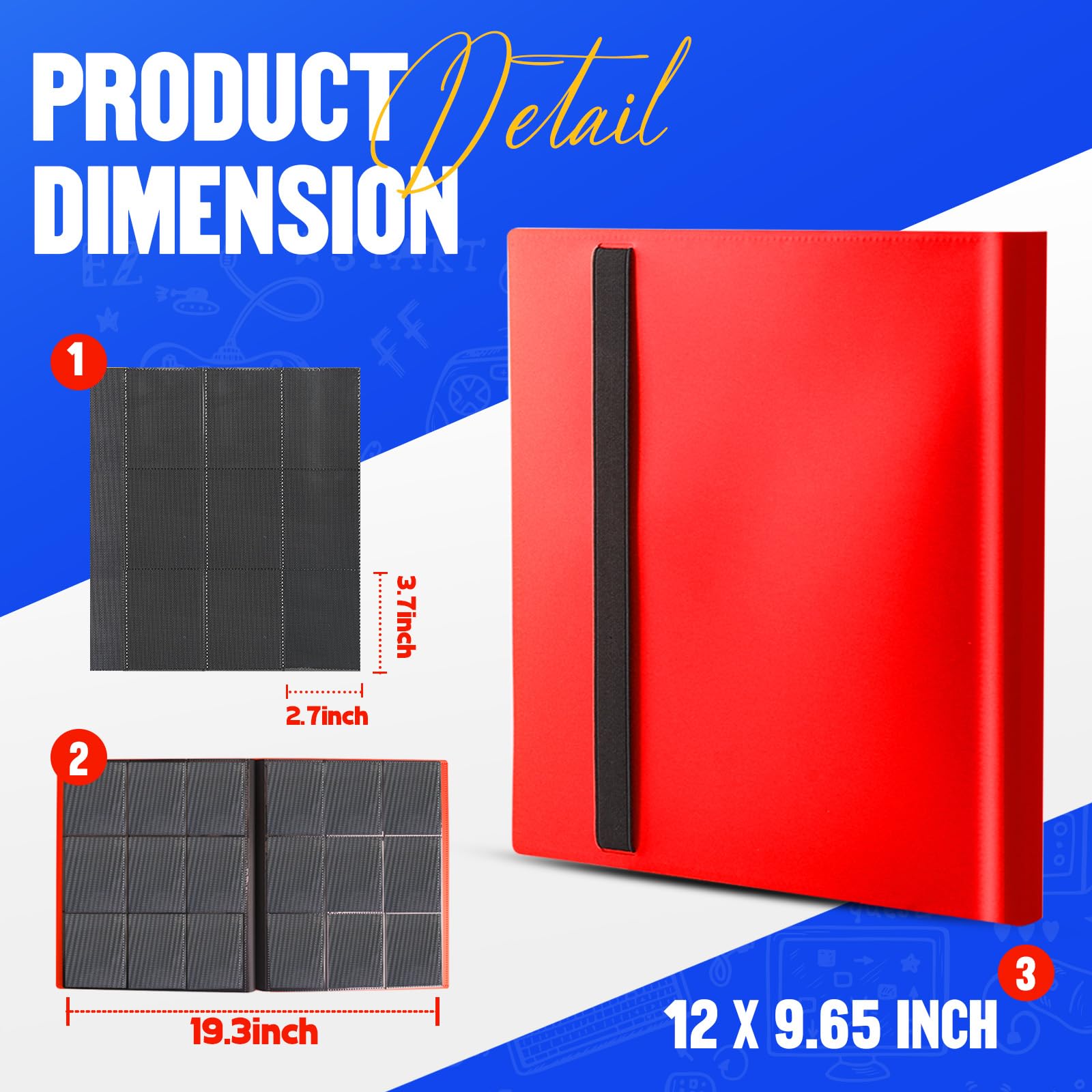 Card Binder 9-Pockets, Trading Card Binder, 20 Pages, 360 Card Capacity Collection Binder, Card Folder for MTG, TCG, Game Cards & Sports Cards?Red?